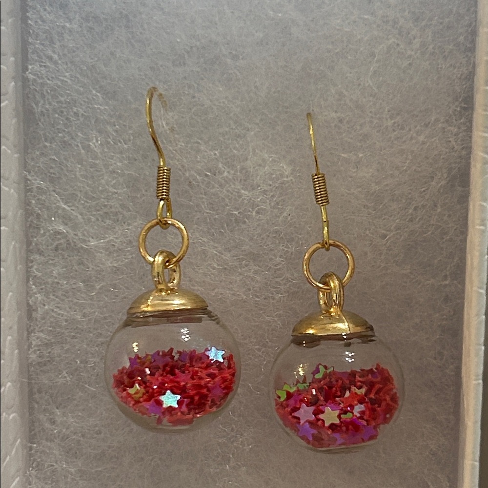 Gold Holiday Ornament Red Confetti Earrings